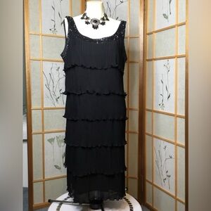 Patra PARTY DRESS. Black Tiered Sleeveless Sheath Dress size 14